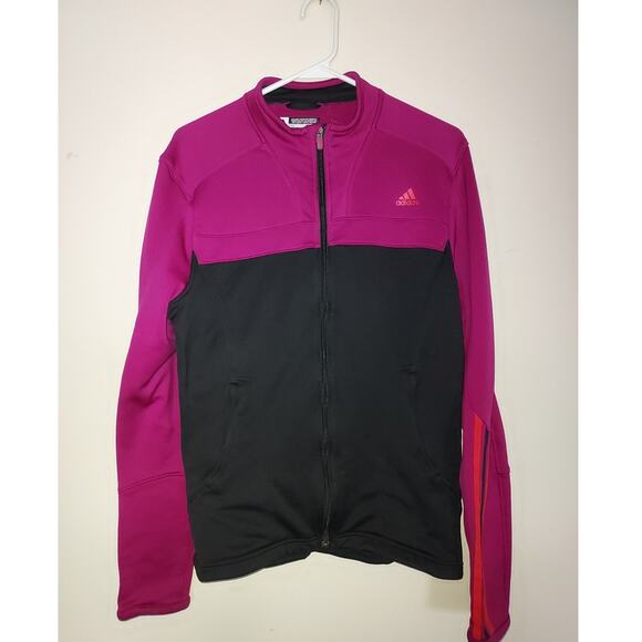 Adidas Women's Jacket XL Full Zip Long Sleeve Climalite Running Magenta Black - Picture 1 of 10